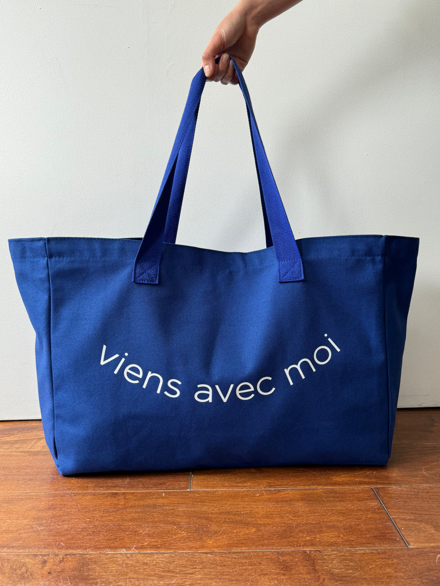 The Everywhere Tote Bag Royal Blue White Viens Avec Moi