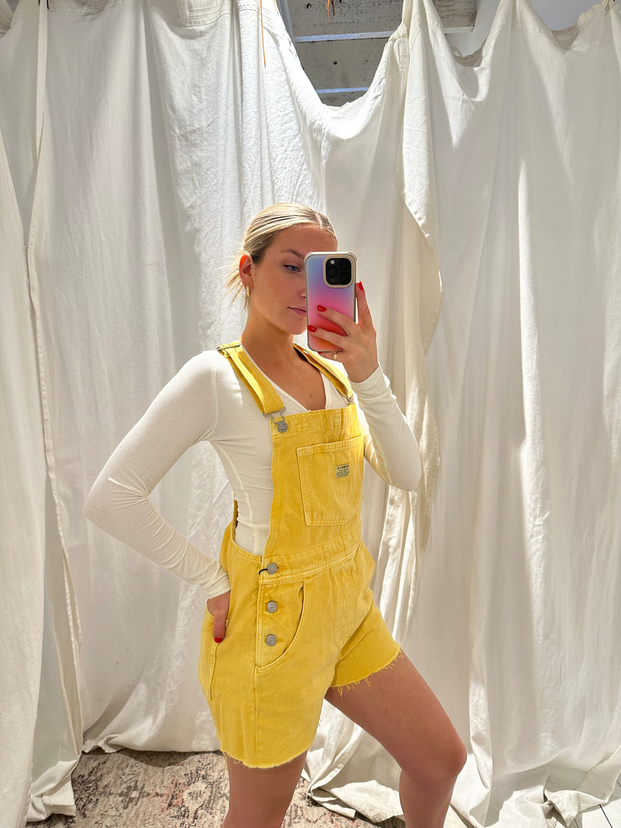 Yellow store overall shorts