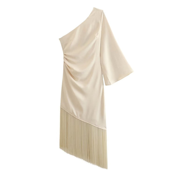 French Tassel One Shoulder Dress