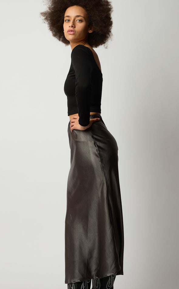 She Pretty Silk Skirt - Charcoal