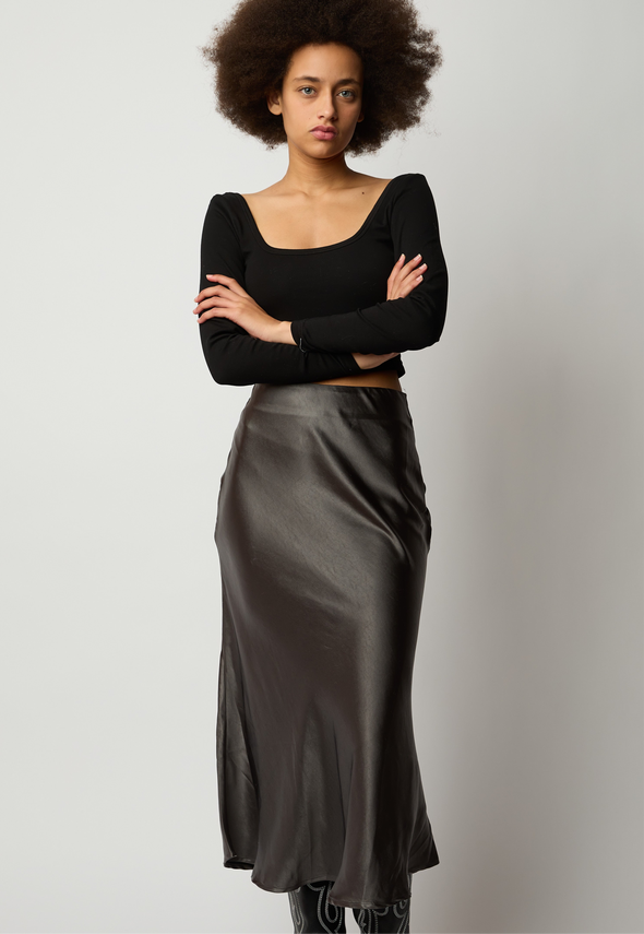 She Pretty Silk Skirt - Charcoal