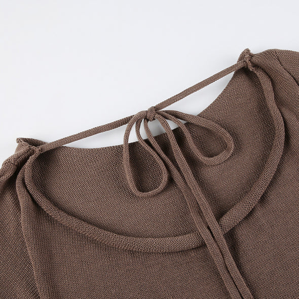 Cutout Back Lace up Sweater Comes in Brown and Black