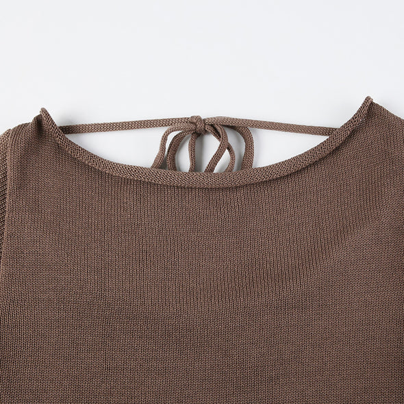 Cutout Back Lace up Sweater Comes in Brown and Black