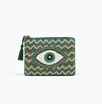 Evil Eye Embellished Coin Purse - Evergreen