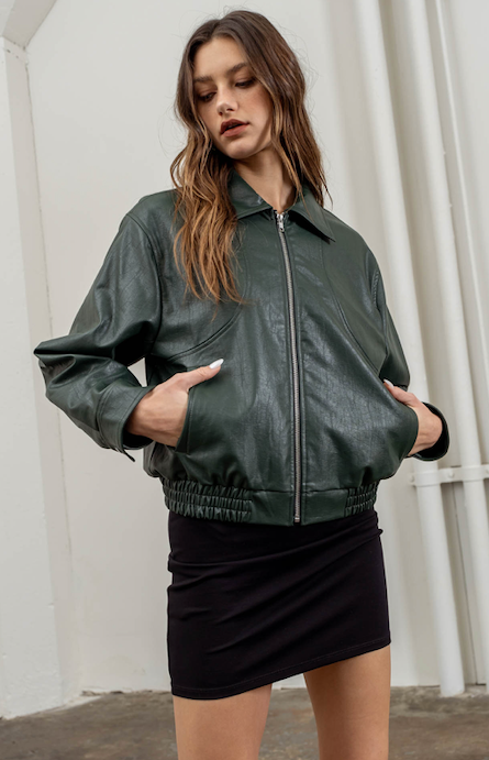 Vegan Leather Jacket - Green