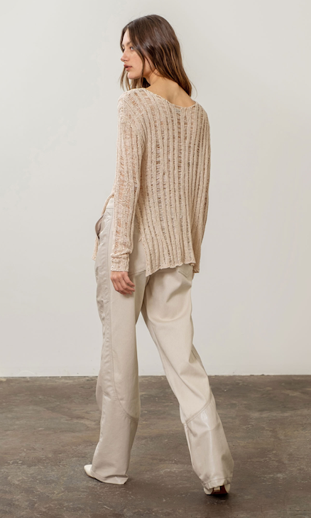 Asymmetrical Long Sleeve Knitted Top - Oatmeal
