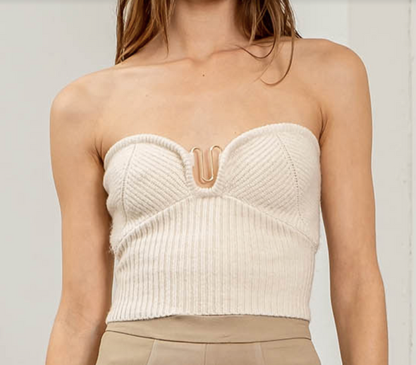 Sweater Tube Top with Gold Hardware