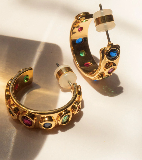 The Royale Stone Hoops - Gold