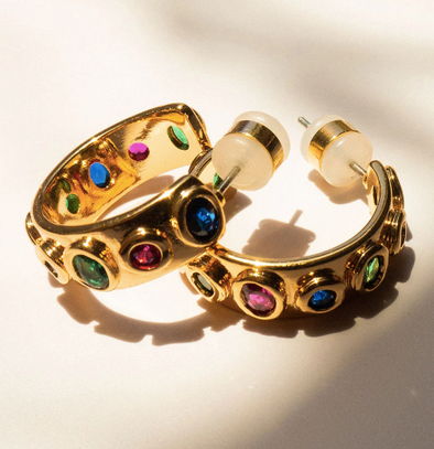 The Royale Stone Hoops - Gold
