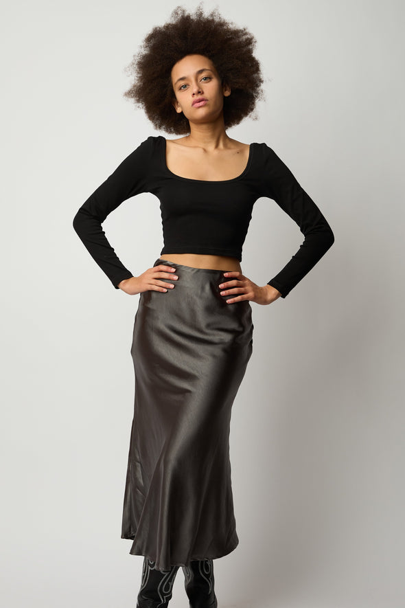 She Pretty Silk Skirt - Charcoal