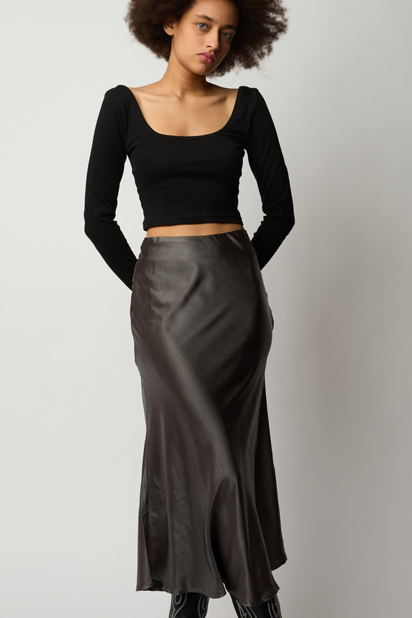 She Pretty Silk Skirt - Charcoal