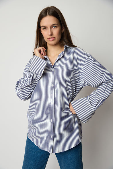 Le Stripe Button Up - Blue