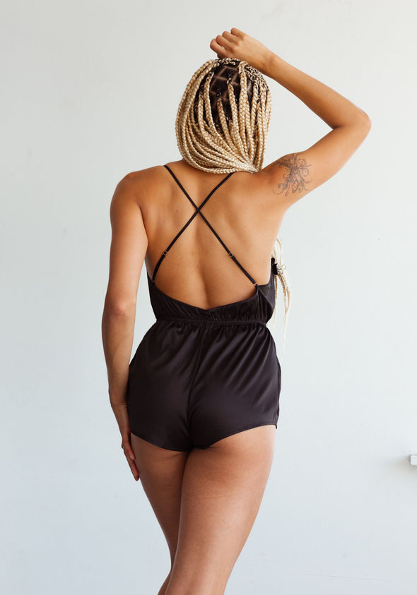 After Hours Satin Romper - Onyx