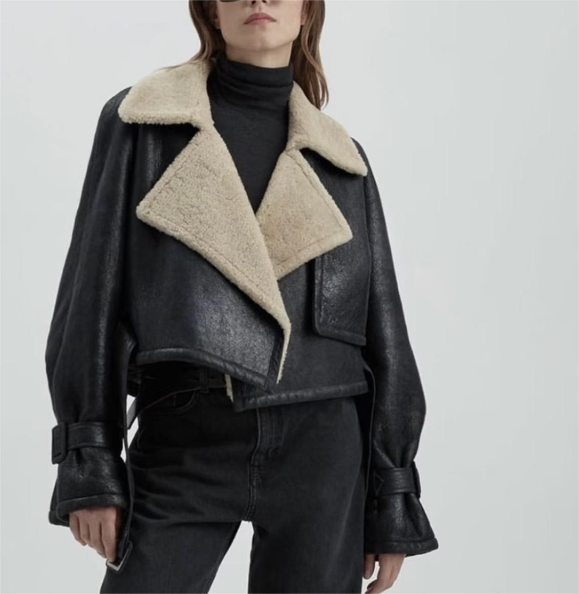 Vegan Leather Shearling Jacket