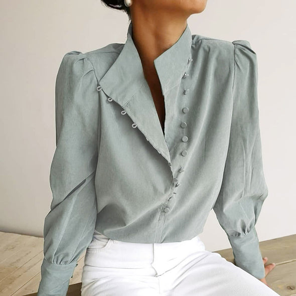 Stand Collar Blouse - Comes in White and Gray