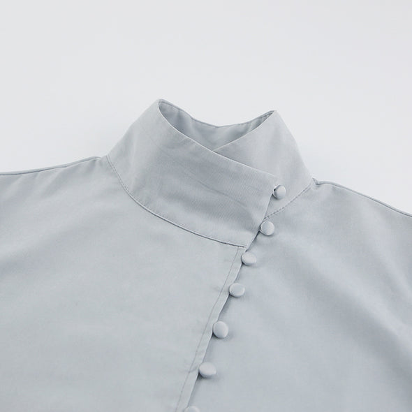 Stand Collar Blouse - Comes in White and Gray