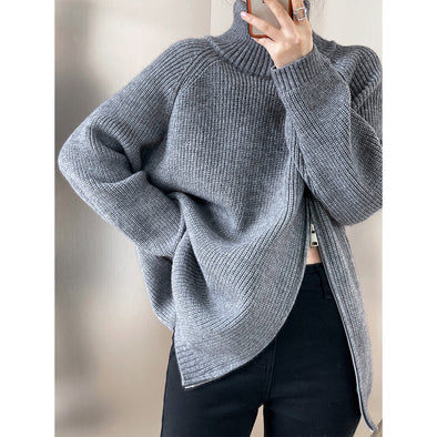 Double Zipper Turtleneck Sweater