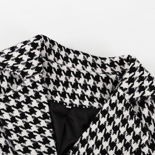 Houndstooth Long Trench Coat