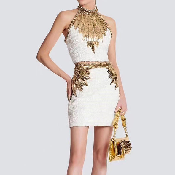 Gold Beaded Two Piece Set